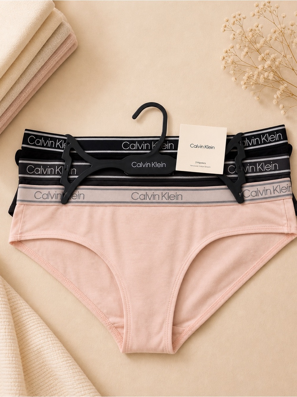 Calvin Klein Bikini Briefs 3-Pack in Blush Pink and Black